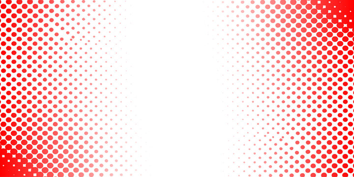 Red halftone pattern background, vibrant pop art dot gradient on white, retro comic book style texture for graphic design and banners