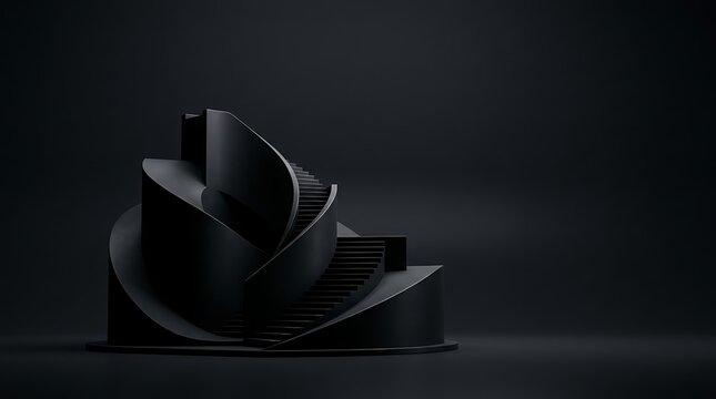 Abstract black sculptural form on dark background.