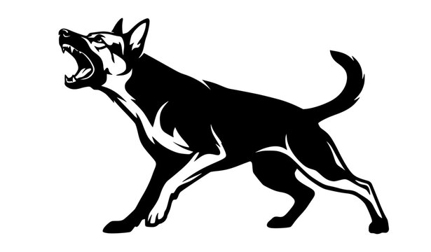 Barking security dog black silhouette vector illustration with dynamic guard pose