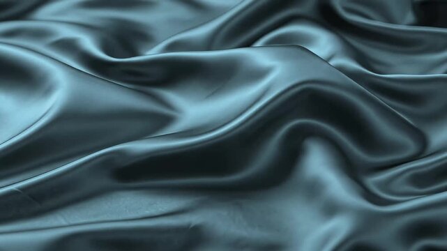 Luxury silver blue satin silk fabric animation with smooth flowing waves and glossy metallic folds. Seamless looping abstract motion background for corporate branding, premium presentations and elegan
