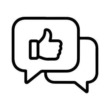 Minimal thumbs up icon inside a chat bubble representing approval, positive feedback, customer satisfaction, recommendation, and social media engagement.