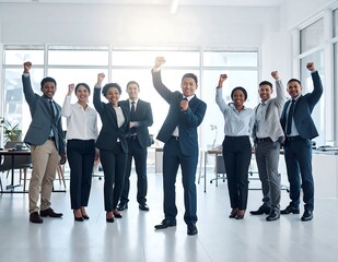 Fototapeta premium Diverse Business Team Celebrating Success in Modern Office.