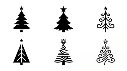 Obraz premium Five stylized christmas tree icons in black and white