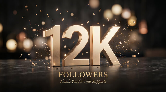 12K Followers Celebration Gold 3D Text With Confetti and Thank You Message