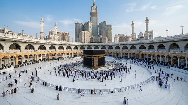 Pilgrims praying at kaaba in mecca