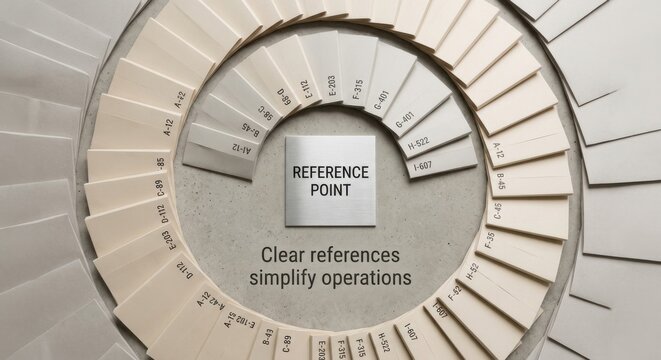 Circular arrangement of neutral color swatches with a central reference point
