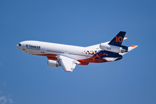 Sunport International Airport 8-7-2026 Albuquerque NM, USATanker 910 McDonnell Douglas DC-10-30 N612AX departing Albuquerque in support of the Frijoles fire north of Santa Fe, NM