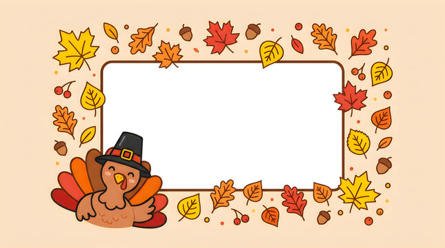 A beautiful thanksgiving frame adorned with autumn leaves and a cornucopia perfect for holiday greetings and memories