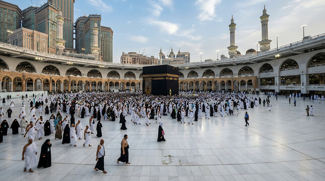 Muslims praying inside kaaba during hajj pilgrimage