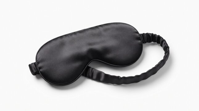 Luxury black silk sleep mask isolated on white background, elegant eye cover for bedtime, relaxation, travel, wellness, beauty routine, restful sleep and premium self care concept
