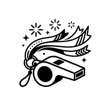 Whistle Icon with Celebration Ribbons and Sparkles