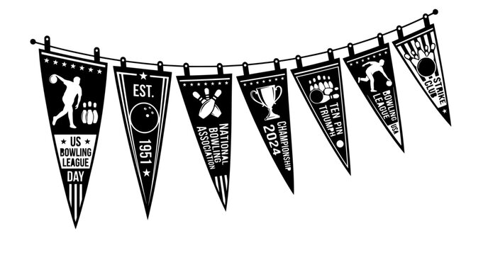 Vintage Bowling League Pennants and Bunting Flags Set for Tournament Championship Decoration