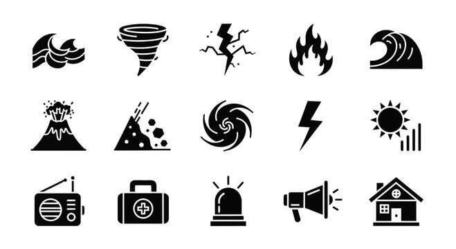 Natural Disaster and Emergency Preparedness Icons Set.