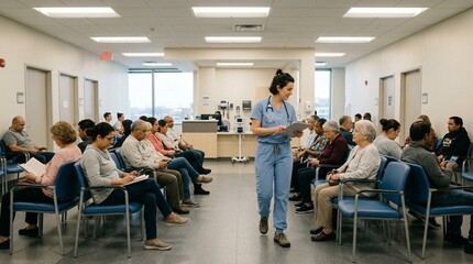 Fototapeta premium Nurse walking through the observation area checking on seated patients