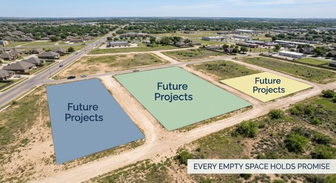 Aerial View of Vacant Land Parcels Designated for Future Development and Projects