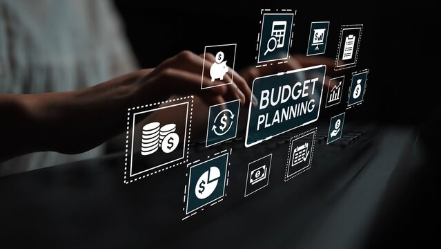 Budget Planning Concept with Digital Interface and Icons Representing Financial Management, Analysis, and Strategy for Personal and Business Needs. Entropy.