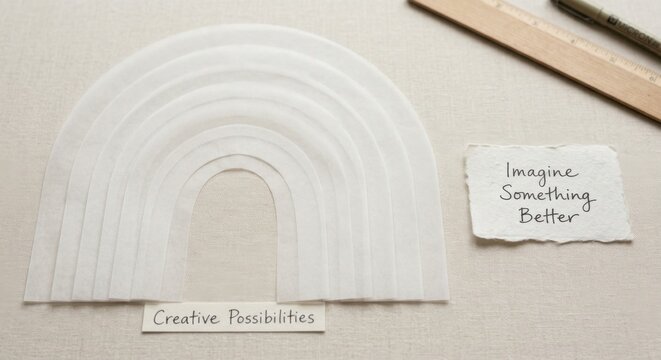 Minimalist White Rainbow Arches Design with Creative Possibilities Text