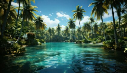Fototapeta premium Tropical island paradise with palm trees.