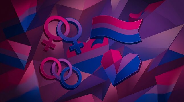 Geometric bisexual pride icons on abstract background