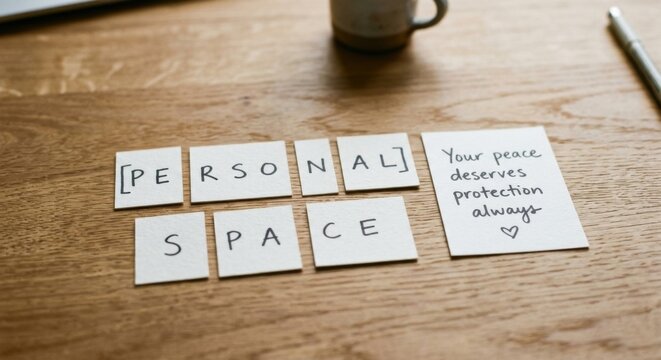 Personal Space Message Written on Paper Squares on Wooden Table