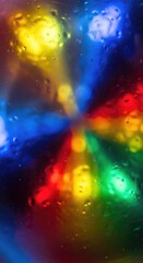 Fototapeta premium Abstract Colorful Light Reflections Through Glass Surface with Raindrops.