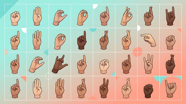 Diverse hand gestures on modern geometric grid background