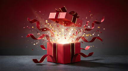 Naklejka premium A magical red gift box opening with glowing sparkles perfect for a festive thanksgiving holiday celebration