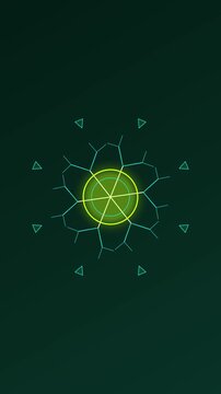 Geometric Snowflake Network Centering Neon Ring with Spiky Web in Dark Green Scene