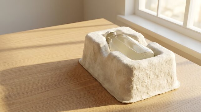 White Facial Tissue Box on Wooden Table in Sunlit Home Interior for Hygiene and Household Care