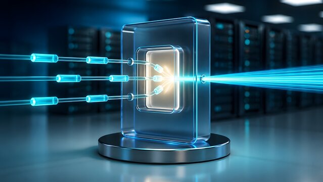 High speed optical computing block processing digital data streams into concentrated light beam for fast server network routing