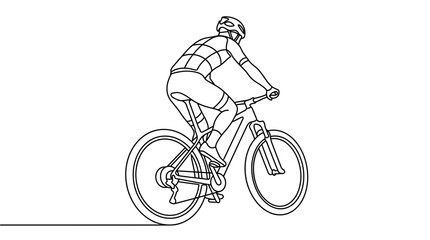 Fototapeta premium Continuous line drawing of mountain biker riding bicycle on off road track active sports