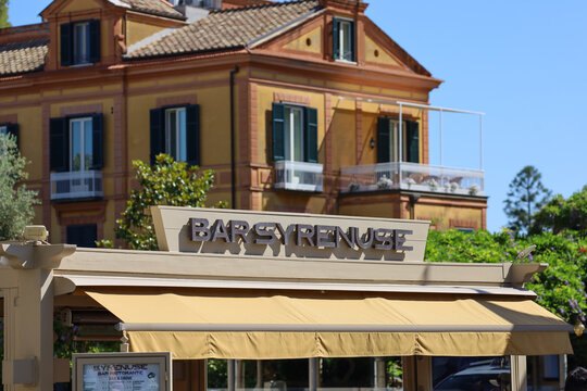 Sorrento, Italy on May 25, 2024. Bar Syrenuse Exterior sign in Piazza Tasso Sorrento Italy.