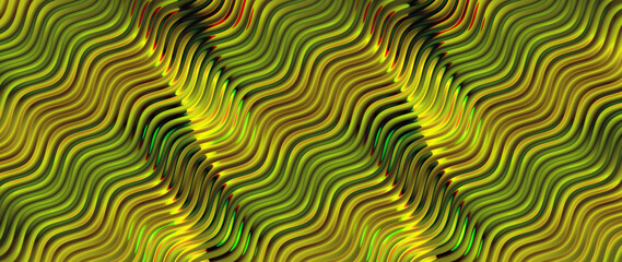 Fototapeta premium Abstract Wavy Yellow and Green Metallic Ripple Pattern Background