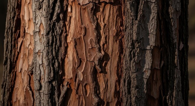 Close-up of rugged tree bark texture in natural light.