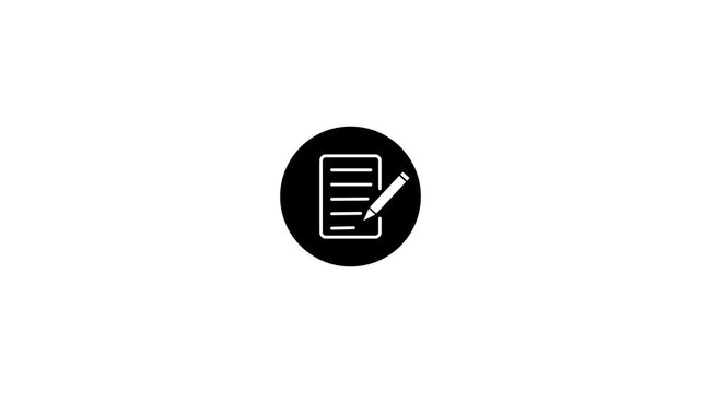 Minimalist document edit animation, pencil writing on paper symbol for business and education interface