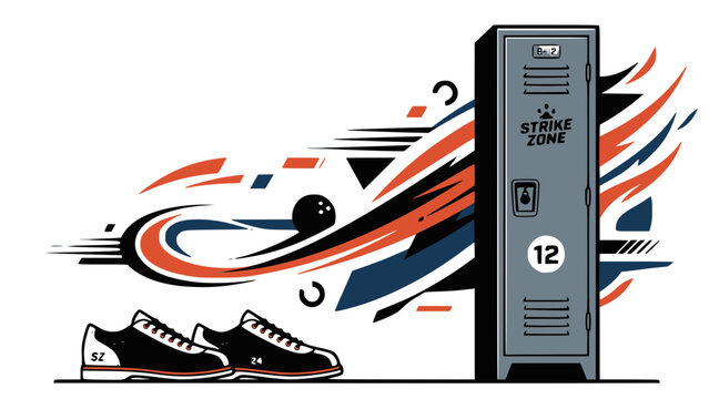 Bowling Sports Vector Illustration with Metal Locker Shoes and Fast Moving Ball Graphic