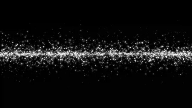 Magical Glitter Star Trail with Twinkling White Stars, Fairy Dust Particles, Sparkling Doodle Effects, Shimmering Light Burst, Elegant Black Screen Background, Seamless 4K Motion Graphics