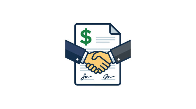 Business Handshake Agreement on Contract with Dollar Sign