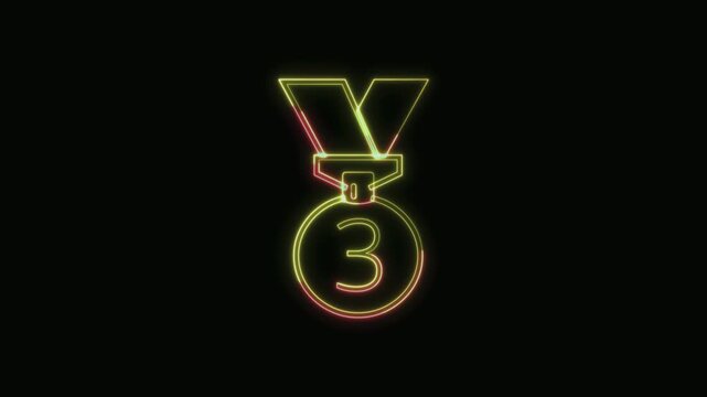  3rd Place Medal Icon Neon Seamless Loop 4K with Black Background Animated Promotional Typography for Video Editing