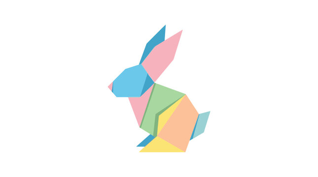 Colorful Geometric Origami Rabbit Isolated