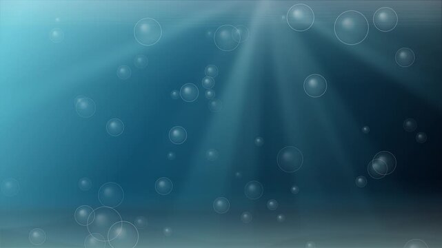 Deep Blue Underwater Background with Rising Bubbles and Sun Rays