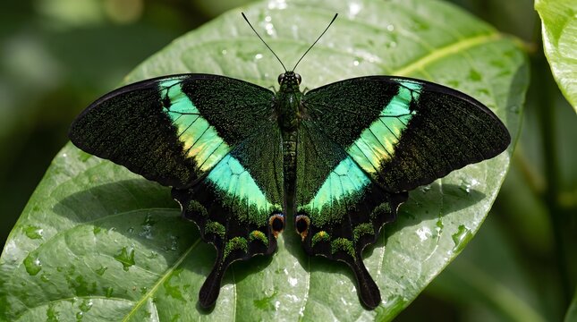 Emerald Swallowtail Butterfly with Shimmering Green and Black Wings