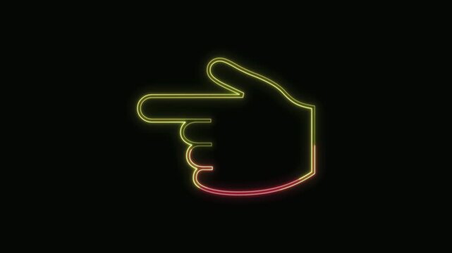  Backhand Index Pointing Left Icon Neon Seamless Loop 4K with Black Background Animated Promotional Typography for Video Editing