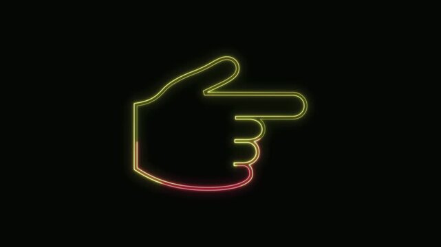  Backhand Index Pointing Right Icon Neon Seamless Loop 4K with Black Background Animated Promotional Typography for Video Editing