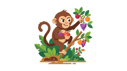 Cute Monkey Picking Fruit from a Tree