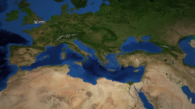 Animated Flight Map Route Tracking an Airplane from London to Cairo