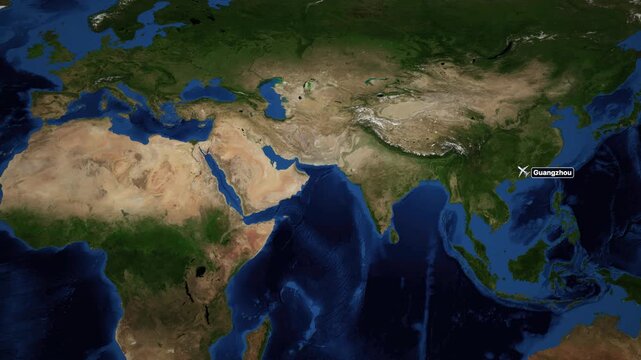 Animated Flight Map Route from Guangzhou China to Munich Germany