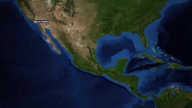 Animated Satellite Map Showing Airplane Flight Route from Los Angeles to Miami