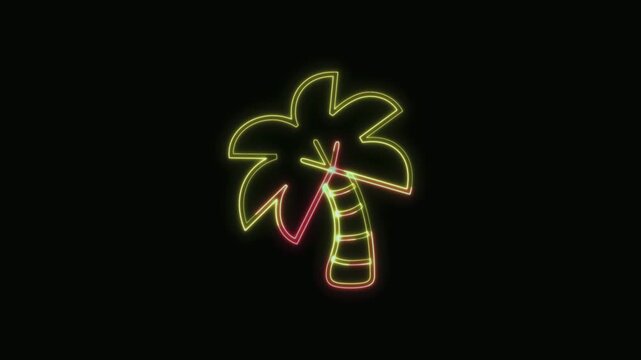  Coconut Tree Icon Neon Seamless Loop 4K with Black Background Animated Promotional Typography for Video Editing