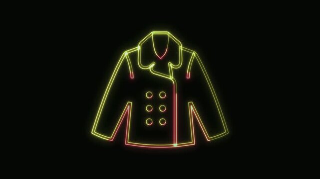  Coat Icon Neon Seamless Loop 4K with Black Background Animated Promotional Typography for Video Editing